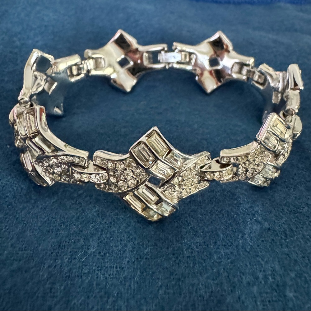 Trifari Deco Baguette Rhinestone crystals Pave Bracelet VINTAGE